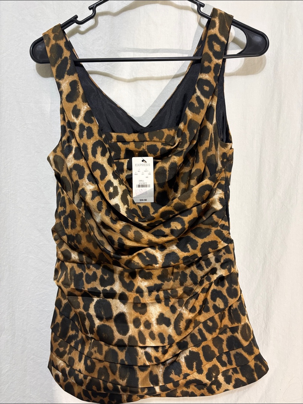 Express NWT Leopard Print Satin Ruched Top Size S Cowl Neck $59